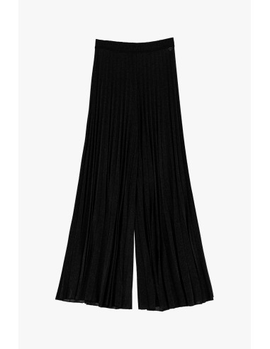 Please Femme pantalon palazzo en piqué de viscose et lurex, plissé soleil et taille elastiquée