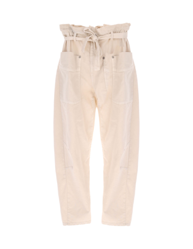Please Femme jean taille haute nouée paper-bag en coton stretch coloris chalk