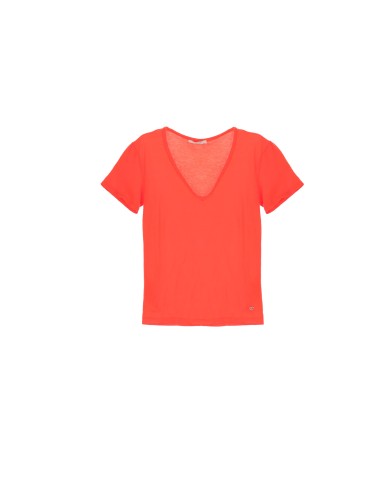 Please Femme tshirt basique à col pointe et manches courtes en coton