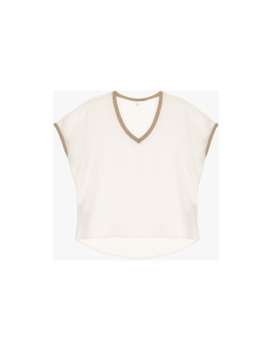 Please Femme tshirt en crepe satin a bordures pailletées coloris champagne