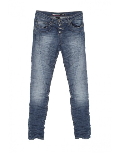 Please Femme jean regular slim modele P24 en denim bleu delavage medium