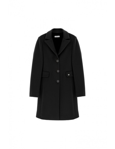 PLEASE FEMME MANTEAU COURT UNI A BOUTONNAGE SIMPLE ET COL A REVERS EN POINTE COLORIS NERO