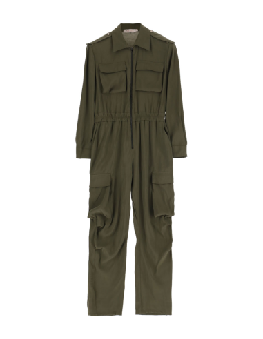 Please Femme combinaison pantalon aviateur a taille elastiquée coloris militare