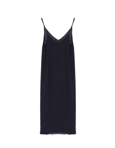 Please Femme robe longue à brides simples en crepe satin coloris notte (bleu marine)