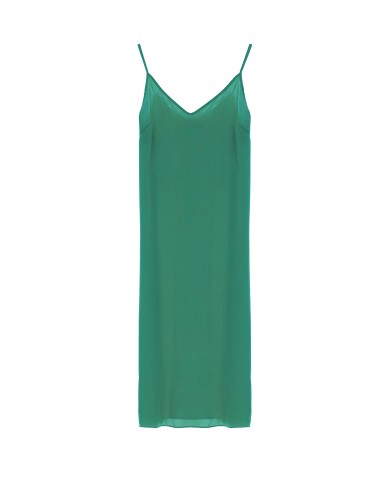 Please Femme robe longue à brides simples en crepe satin coloris verde