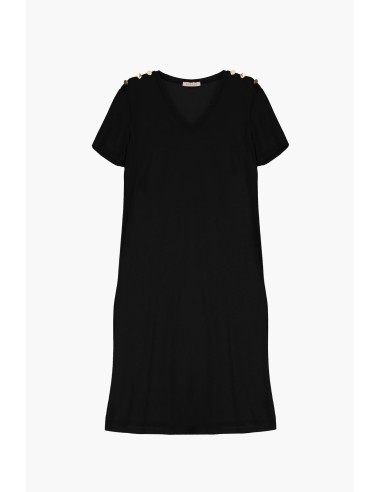 Please Femme, robe tshirt Mi-longue en coton coloris noir