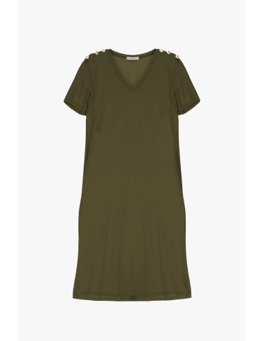Please Femme, robe tshirt Mi-longue en coton coloris militare