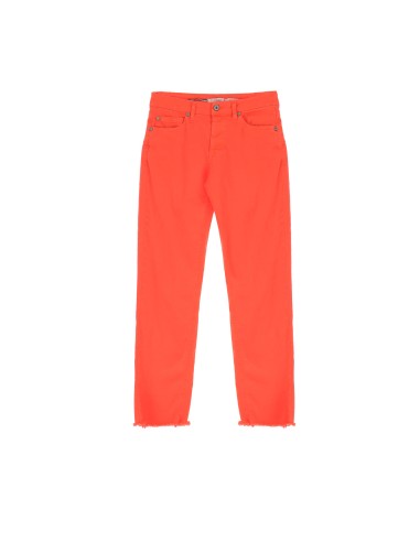 Please Femme jean longueur 7/8 en gabardine de coton stretch et ourlets à franges coloris flery orange