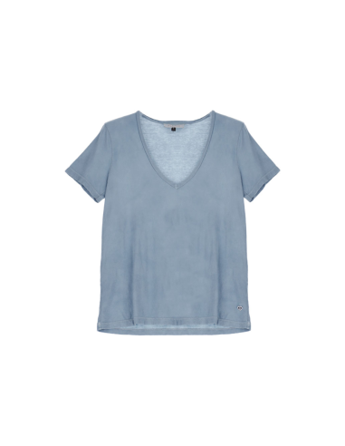 Please Femme tshirt basique à col pointe et manches courtes en coton coloris turquoise tonic