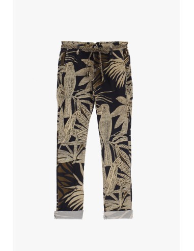 Please Femme pantalon forme chino en coton stretch imprimé tropical coloris madreperla