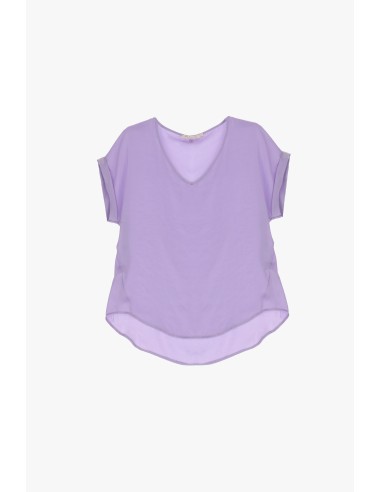Please Femme tshirt oversized à manches courtes et col V en crepe satin froissé coloris Lilla (lilas)