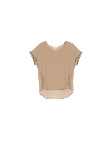 Please Femme tshirt oversized à manches courtes et col V en crepe satin froissé coloris tortora (taupe)