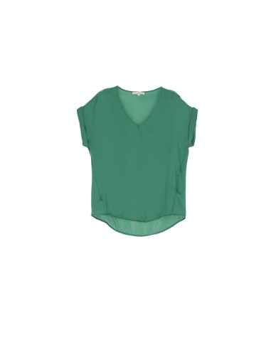 Please Femme tshirt oversized à manches courtes et col V en crepe satin froissé coloris verde