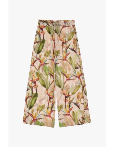 Please femme pantalon forme palazzo a taille coulissée en viscose imprimé floral multicolore