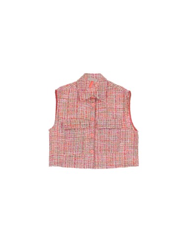 Please Femme, gilet à superposer en tweed et sequins coloris rosa
