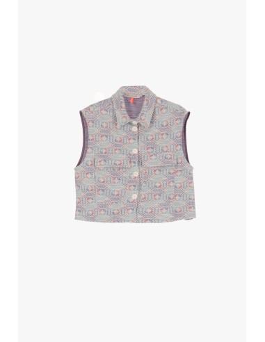 Please Femme, gilet à superposer façon brocart coloris acqua