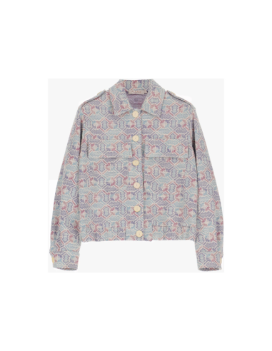 Please Femme, veste courte façon brocart coloris acqua