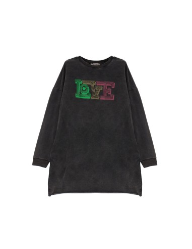 Please femme robe sweat-shirt a manches longues et col rond en jersey delavé et print "love"