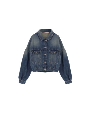 Please femme, veste en jean forme oversized en denim bleu delavé