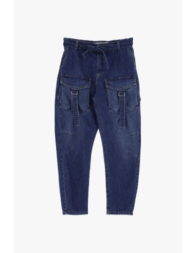 Please Femme jean multipoches forme baggy en denim delavé bleu moyen