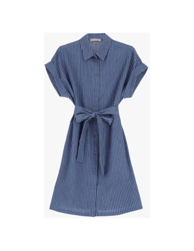 Please femme  robe chemise sans manches en jean a rayures blanches