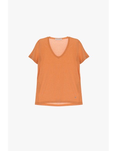 Please Femme tshirt à manches courtes en viscose et lurex effet pailletté coloris mango/argent