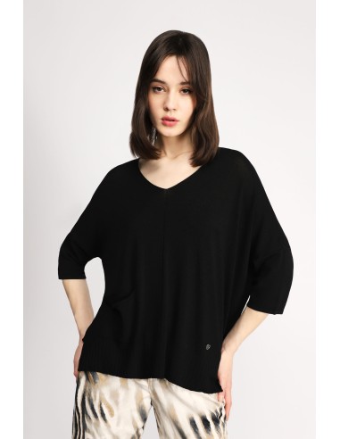 Please Femme pull oversized en maille de viscose fluide, coloris nero
