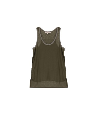 Please Femme debardeur long forme trapeze avec finitions lurex pailleté coloris militare
