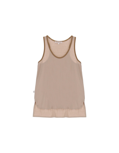 Please Femme debardeur long forme trapeze avec finitions lurex pailleté coloris almond