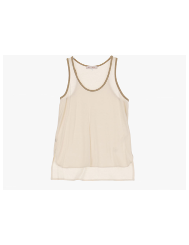 Please Femme debardeur long forme trapeze avec finitions lurex pailleté coloris ecru