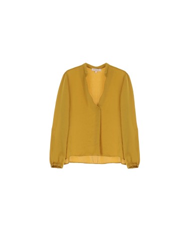 Please Femme blouse fluide à manches longues et decolletté poitrine en crepe satin coloris ocra