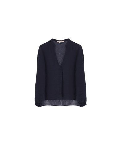 Please Femme blouse fluide à manches longues et decolletté poitrine en crepe satin coloris notte (bleu marine)