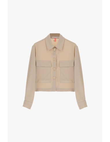 Please Femme, veste courte en crepe fluide coloris avorio