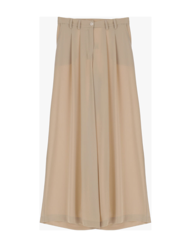 Please Femme pantalon a doubles pinces et jambes evasées en crepe fluide coloris avorio