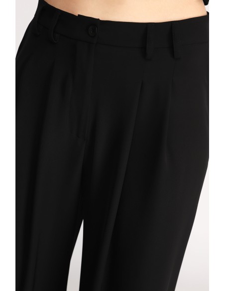 Please Femme pantalon à doubles pinces et jambes évasées en crêpe fluide
