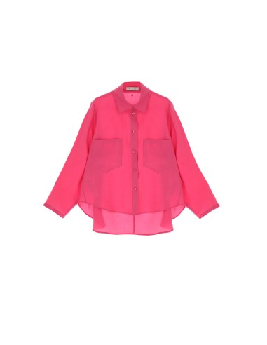 Please Femme chemisier ample forme trapèze et asymetrique en lyocel, coloris fuxia