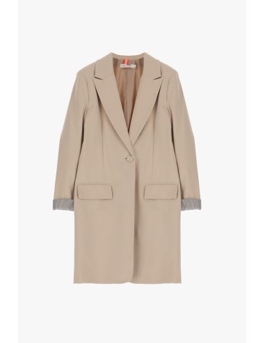 Please Femme trench court cintré en point milanais coloris beige, manches a revers imprimé