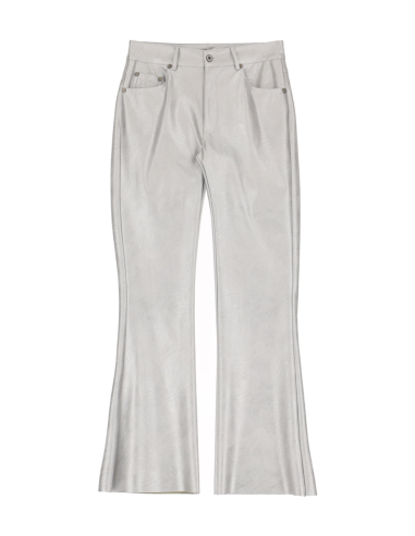 Please femme pantalon kick flare longueur 7/8 en similicuir coloris argento