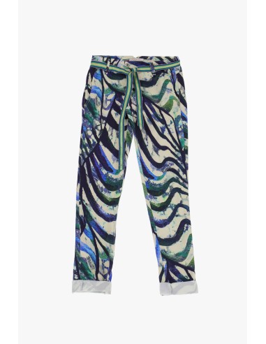 Please Femme pantalon forme chino en coton stretch imprimé zebré coloris unbleached