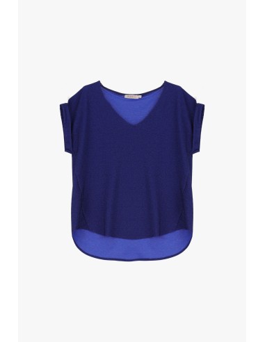 Please Femme tshirt oversized col V en jersey texturé lamé effet pailletté coloris royal