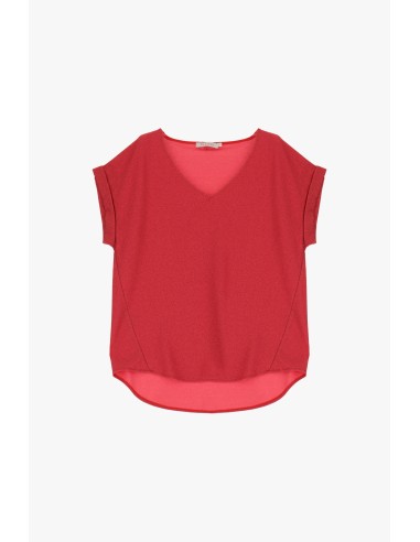 Please Femme tshirt oversized col V en jersey texturé lamé effet pailletté coloris corallo