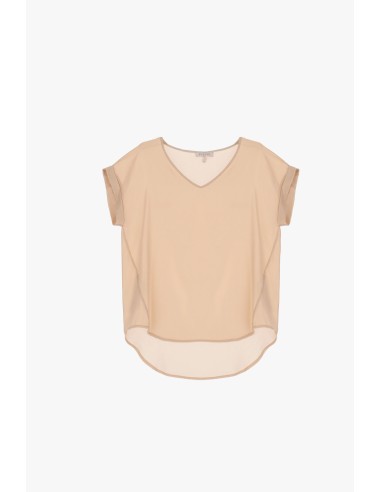 Please Femme tshirt oversized col V en crepe satin coloris cipria (poudré)