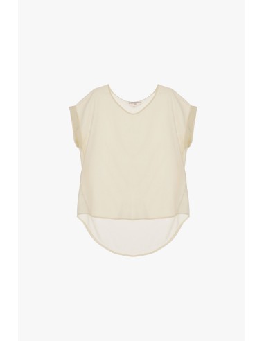 Please Femme tshirt oversized col V en crepe satin coloris champagne