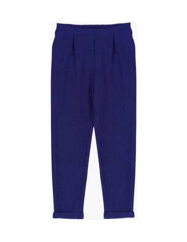 Please Femme pantalon  forme carotte à revers en jersey pailletté coloris royal