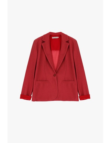 Please femme blazer a bouton et col revers en jersey pailletté coloris corallo