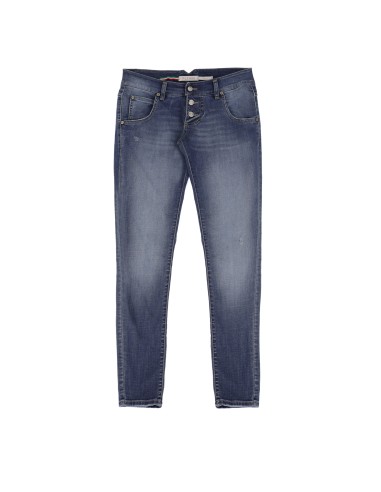 Please femme jean taille basse et coupe skinny, en denim delavé col. bleu moyen