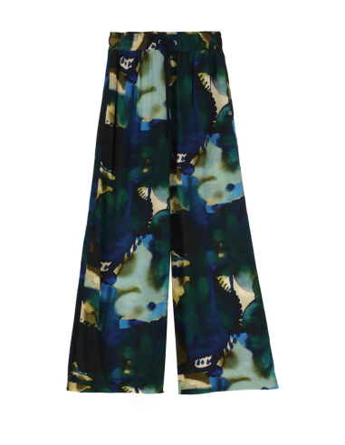 Please femme pantalon forme palazzo a taille coulissée en viscose imprimé coloris multicolore