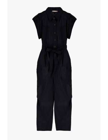Please Femme combinaison pantalon sans manches en  viscose  aspect peau de peche coloris noir
