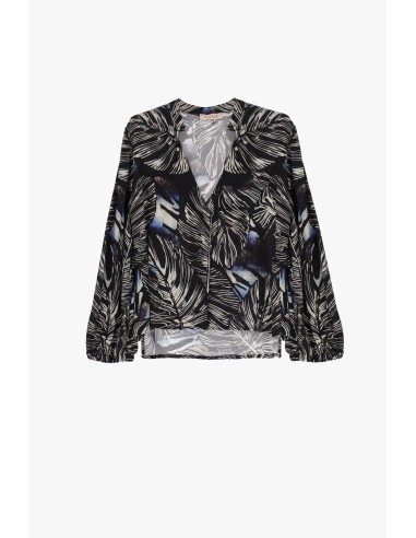 Please Femme blouse a manches longues et col V en viscose imprimé coloris nero/panna