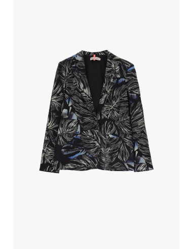 Please femme blazer a bouton et col revers en crepe fluide imprimé nero/panna